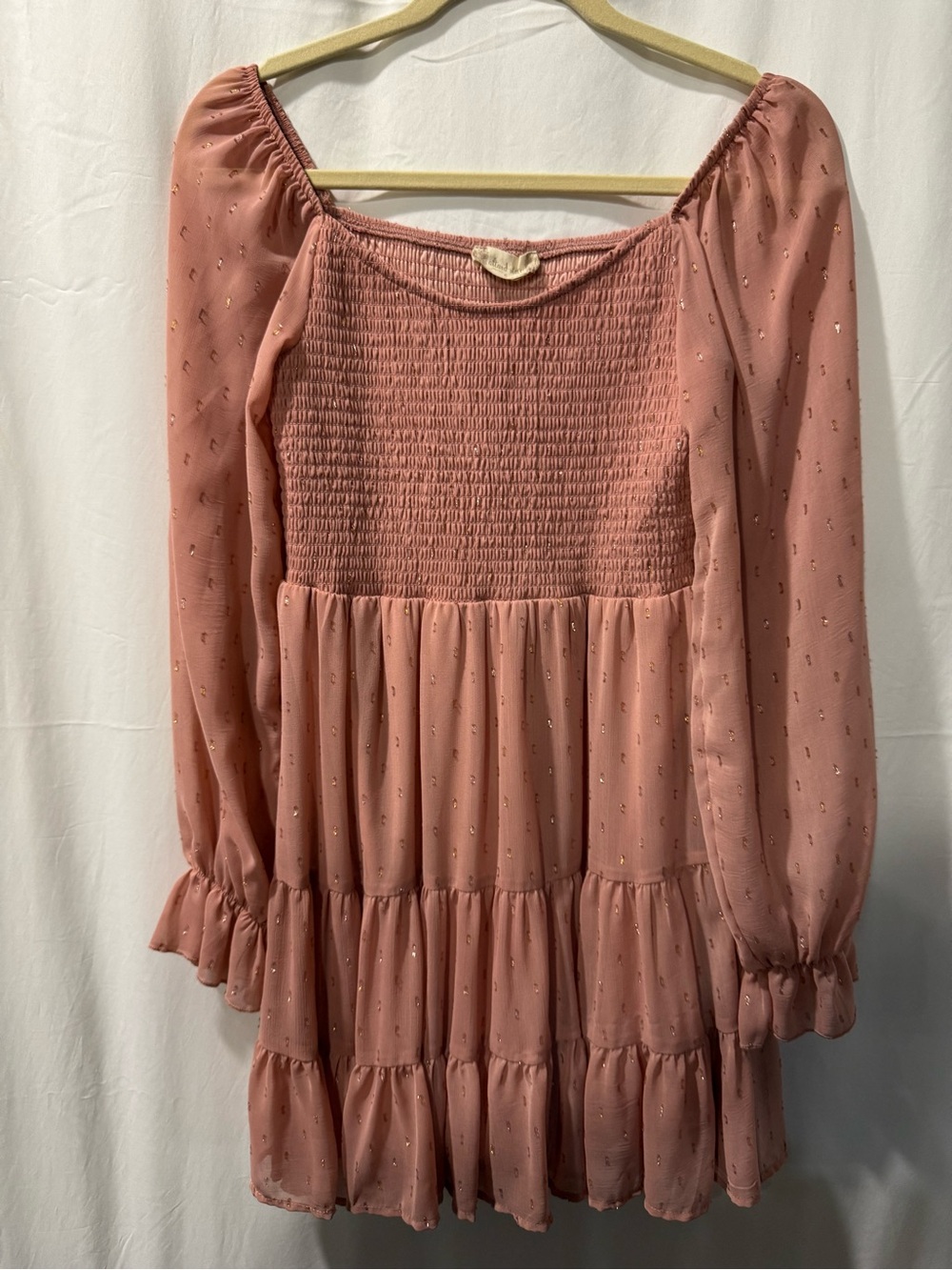 Altar'd State Dusty Rose Smocked Tiered Mini Dress